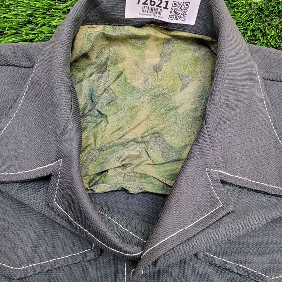 Vintage 70s Safari Style Chore Coat Jacket S/M 21x30 Dagger Collar Scovill Zip - Picture 3 of 12